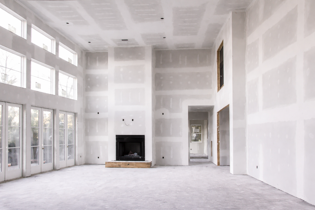 Modern interior with metal framing and drywall installation