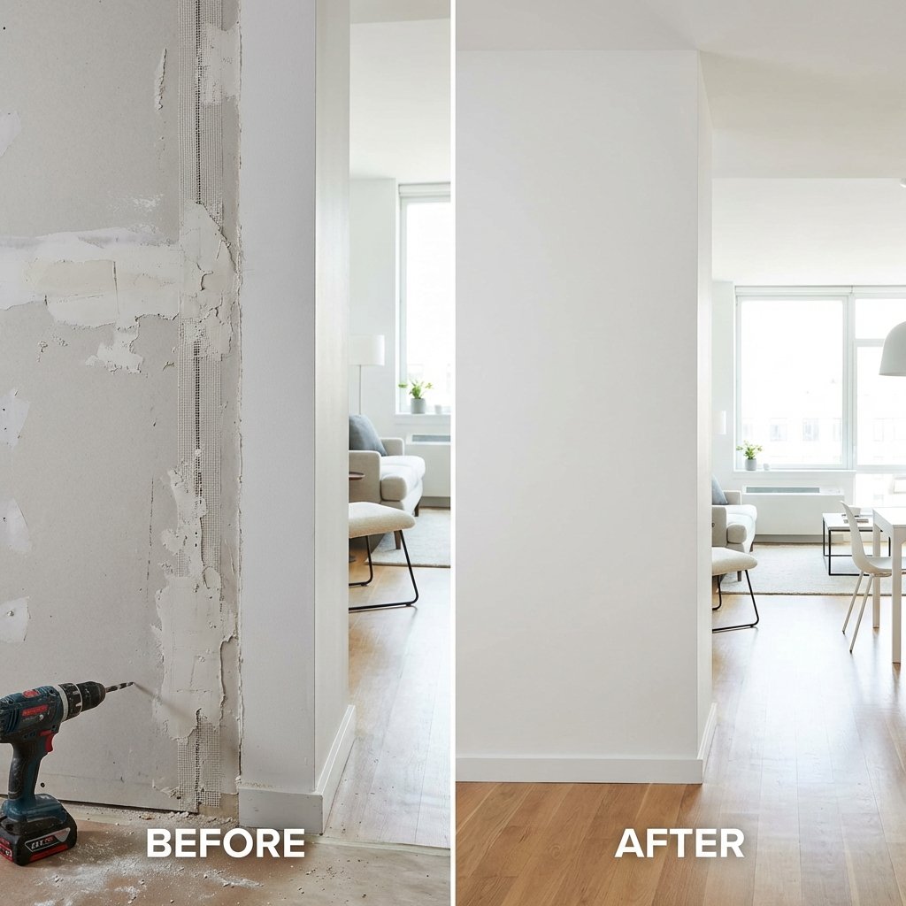 Drywall repair before and after